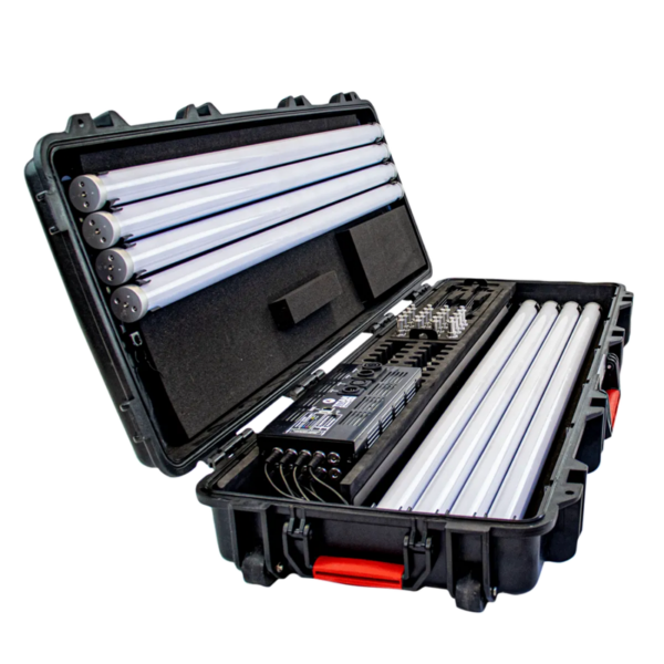 A kit of 8x Astera Titan tubes in a cjarging case with power module and mounting accesories.