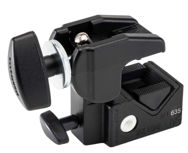 A Super Clamp with Wedge manufactured by Manfrotto.