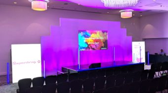 60cm stage with set, projection & lighting.
